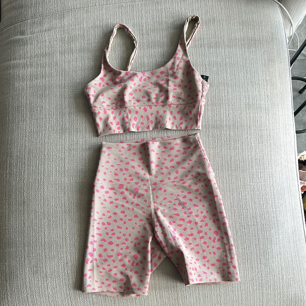 Beach Riot Pink Leopard Bike Shorts & sportsbra